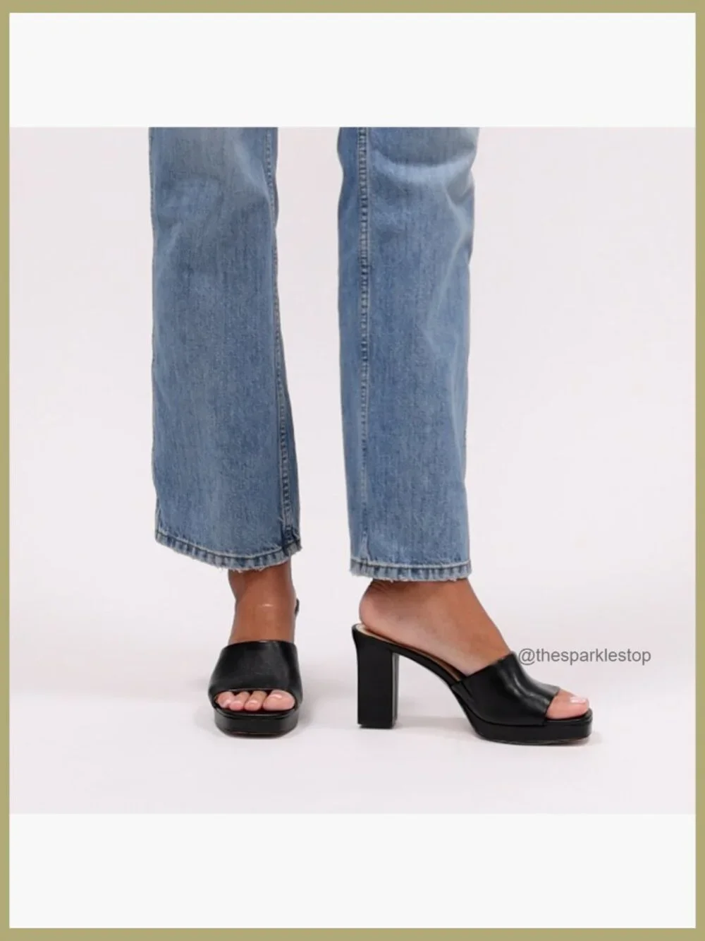 Leather Block Heel Platform Sandals Mules Slip On